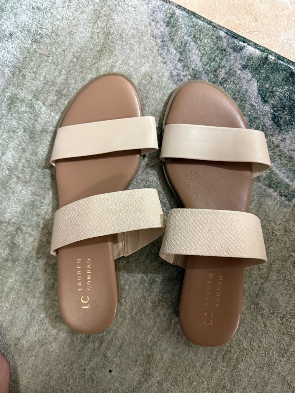 LC Lauren Conrad Women's Nude Double-Band Slide Sandals